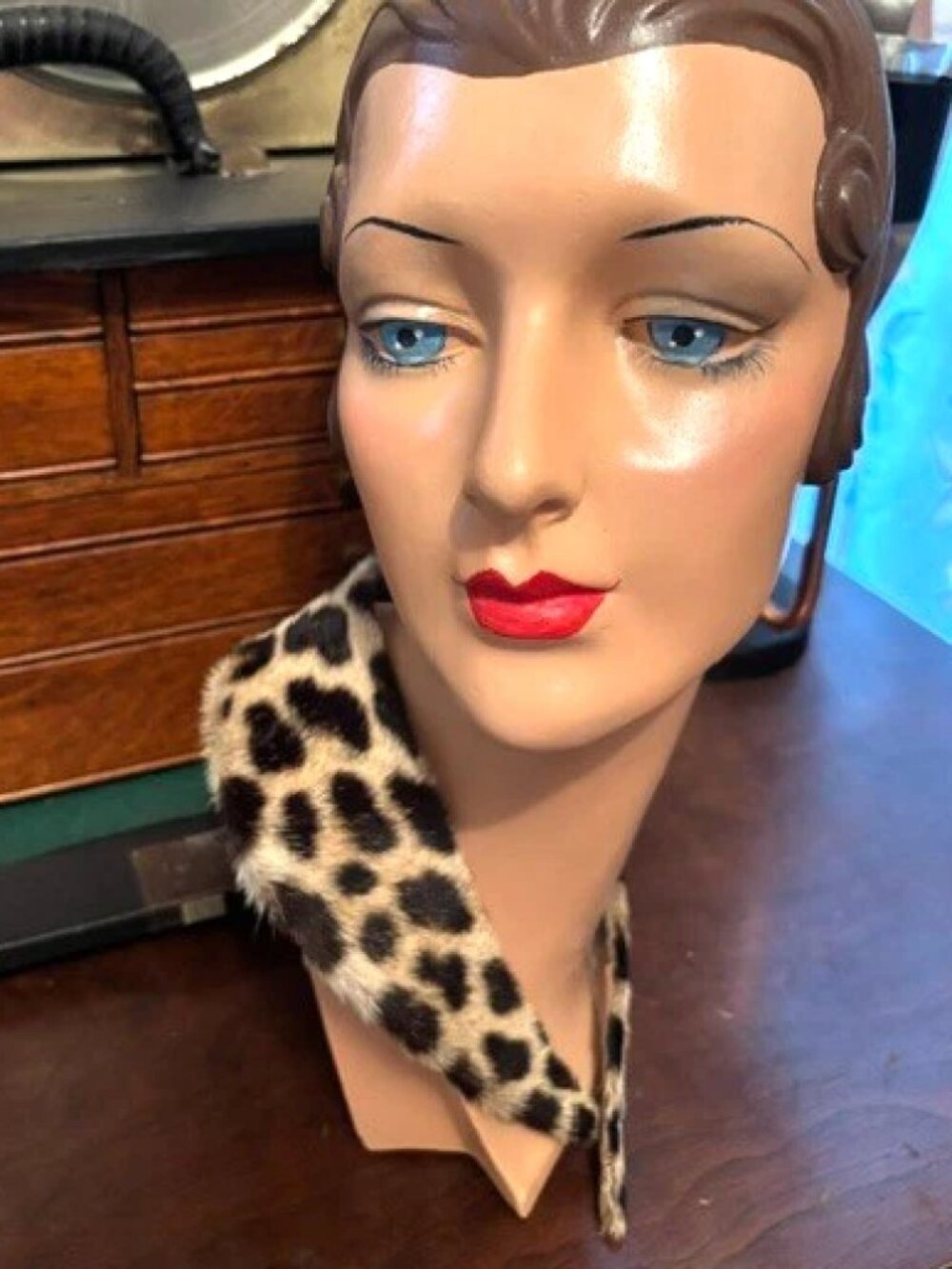 True Vintage- Deco Flapper Leopard Cheetah Spotted Animal Print-Real Fur Collar
